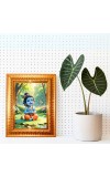 Divine Little Krishna Golden Designer Photo Frame | 10x14 Inch Religious Wall Hanging Frame For Home & Office Decoration | Hindu Deity Divine Little Krishna Spiritual Gift Item