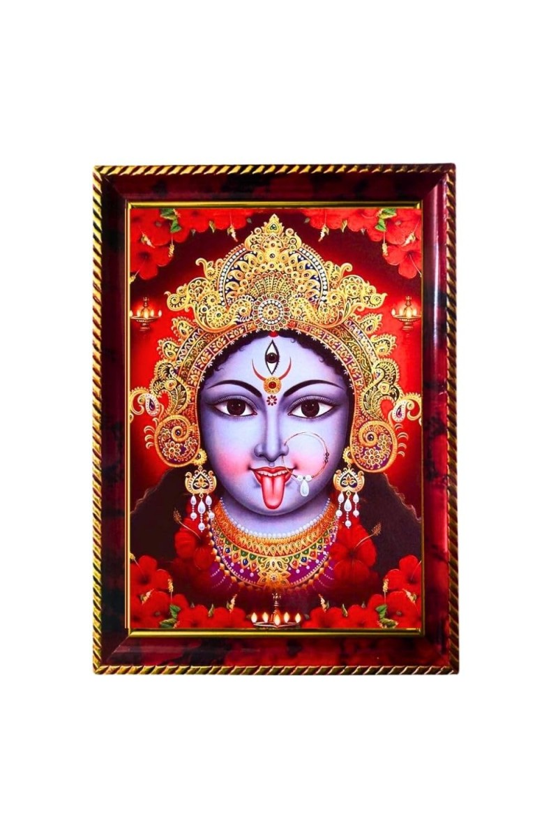 Divine Kali Maa Photo Frame For Wall & Table | 7x9 Inch Golden Cherry Finish | Decorative Divine Kali Maa Photo Frame For Home, Office & Pooja Room (F11852)