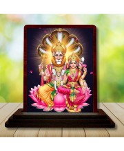 Car Desk/Table Top Lakshmi Narasimha Wooden Photo Stand 3x4 Inches, Compact & Stylish Spiritual Display For Car, Home & Office (Pack Of 1) (F14554)