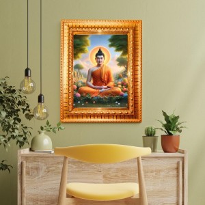 Goddess Laxmi Golden Designer Photo Frame | 14x18 Inch Religious Wall Hanging Frame For Home, Office Decoration and Spiritual Gift Item (M5)