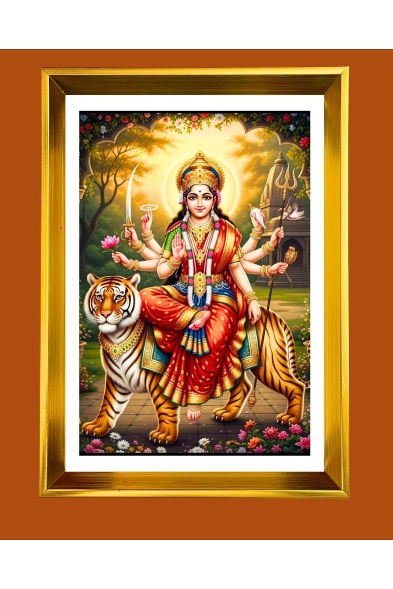 Jai Mata Devi Golden Photo Frame - 10x14 Inches | Elegant Wooden Frame For Home, Office & Temple Decoration | Spiritual Wall & Table Decor and Gift Item