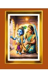 Baby Krishna And Yashoda Golden Photo Frame - 16x20 Inches | Elegant Wooden Frame For Home, Office & Temple Decoration | Spiritual Wall & Table Decor And Gift Item (F9742)