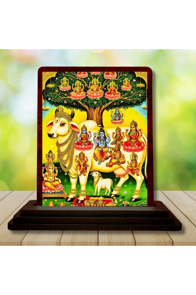 Car Desk/Table Top Gau Mata Wooden Photo Stand â€“ 3x4 Inches, Compact & Stylish Spiritual Display For Car, Home & Office (Pack Of 1) (F15059)