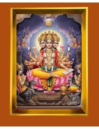Lord Brahma Golden Photo Frame - 18x22 Inches | Elegant Wooden Frame For Home, Office & Temple Decoration | Spiritual Wall & Table Decor And Gift Item (F9543)