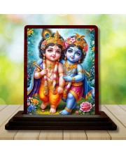 Car Desk/Table Top Lord Bal Krishna Wooden Photo Stand â€“ 3x4 Inches, Compact & Stylish Spiritual Display For Car, Home & Office (Pack Of 1) (F15131)