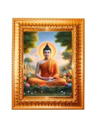 Lord Gautam Buddha Golden Designer Photo Frame | 10x14 Inch Religious Wall Hanging Frame For Home & Office Decoration | Hindu Deity Lord Gautam Buddha Spiritual Gift Item