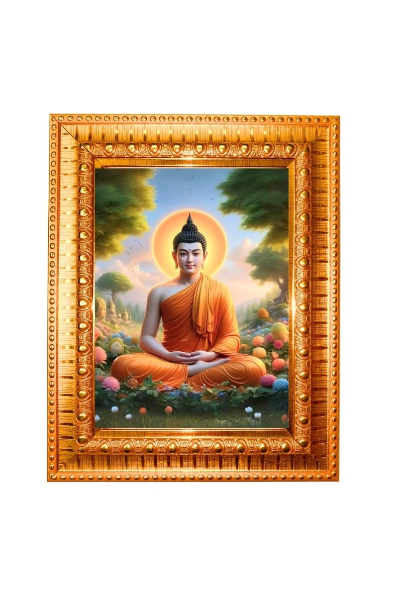 Goddess Laxmi Golden Designer Photo Frame | 12x16 Inch Religious Wall Hanging Frame For Home, Office Decoration and Spiritual Gift Item (M4)