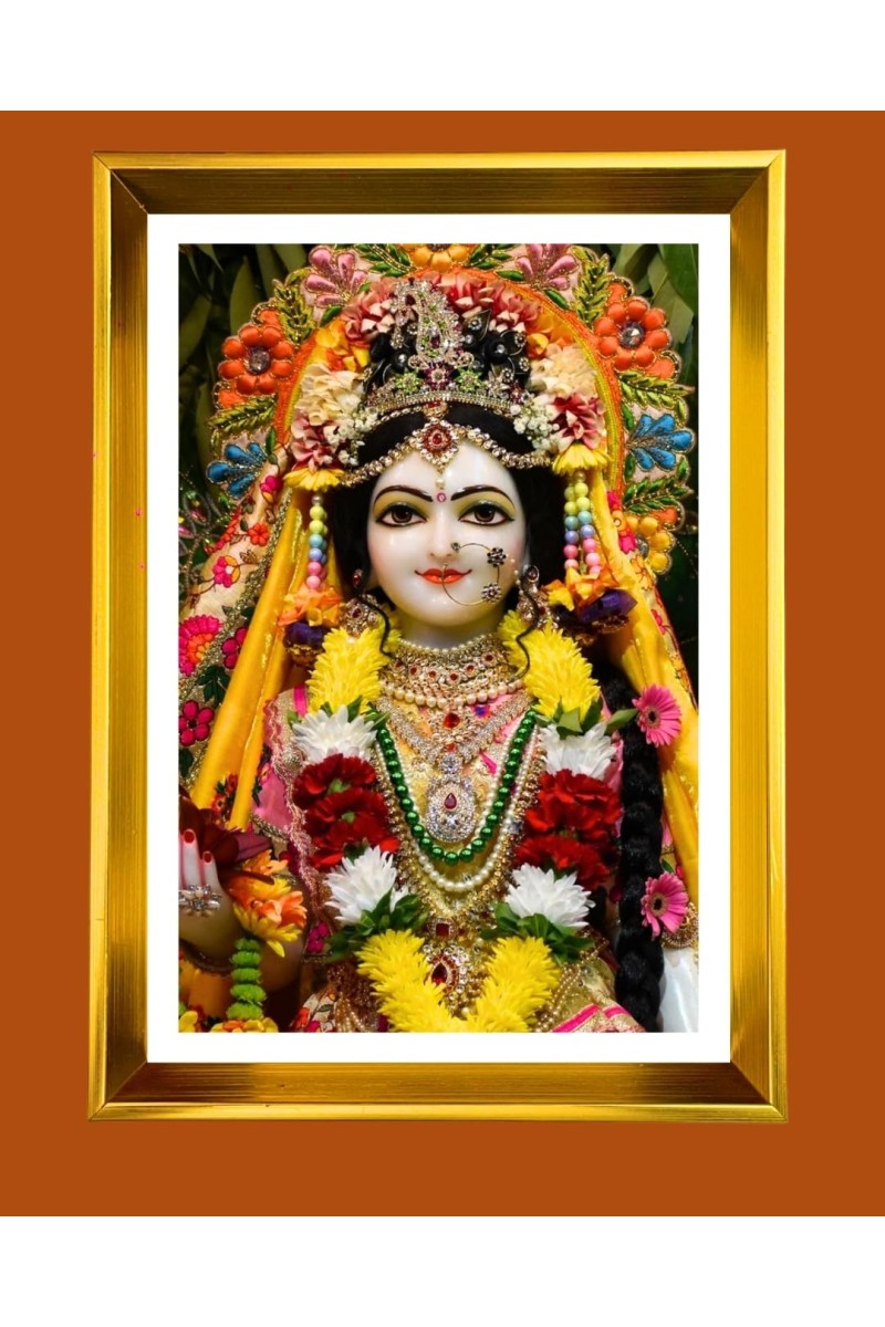 Divine Radha Rani Golden Photo Frame - 10x14 Inches | Elegant Wooden Frame For Home, Office & Temple Decoration | Spiritual Wall & Table Decor and Gift Item