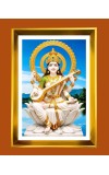 Devi Saraswati Golden Photo Frame - 10x14 Inches | Elegant Wooden Frame For Home, Office & Temple Decoration | Spiritual Wall & Table Decor and Gift Item