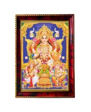 Lakshmi Ganesh Saraswathi Photo Frame For Wall & Table | 7x9 Inch Golden Cherry Finish | Decorative Lakshmi Ganesh Saraswathi Photo Frame For Home, Office & Pooja Room (F11556)