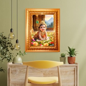 Baby Krishna Golden Designer Photo Frame | 10x14 Inch Religious Wall Hanging Frame For Home & Office Decoration | Hindu Deity Spiritual Gift Item Baby Krishna Golden Designer Photo Frame | 10x14 Inch Religious Wall Hanging Frame For Home & Office Decoration | Hindu Deity Spiritual Gift Item