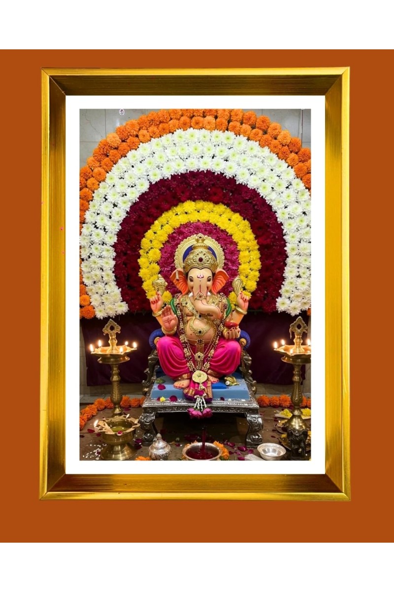 Golden Photo Frame - 10x14 Inches | Elegant Wooden Frame For Home, Office & Temple Decoration | Spiritual Wall & Table Decor and Gift Item