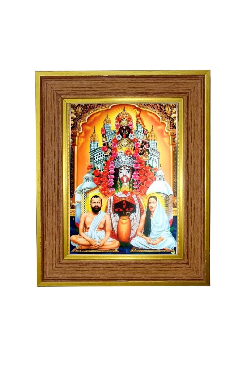 Goddess Kali Photo Frame 10x14 Inches-Brown Wooden Frame For Home, Office & Temple Decoration And Gifting (F6350)