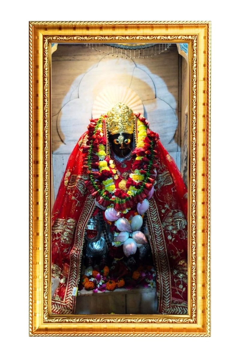 Tulja Bhavani Digital Golden Color Photo Frame | Hindu Religious Wall Decor | 12x19 Inches - Inspirational Wall Art For Office, Home Decor - Ideal Spiritual Gift (F10350)