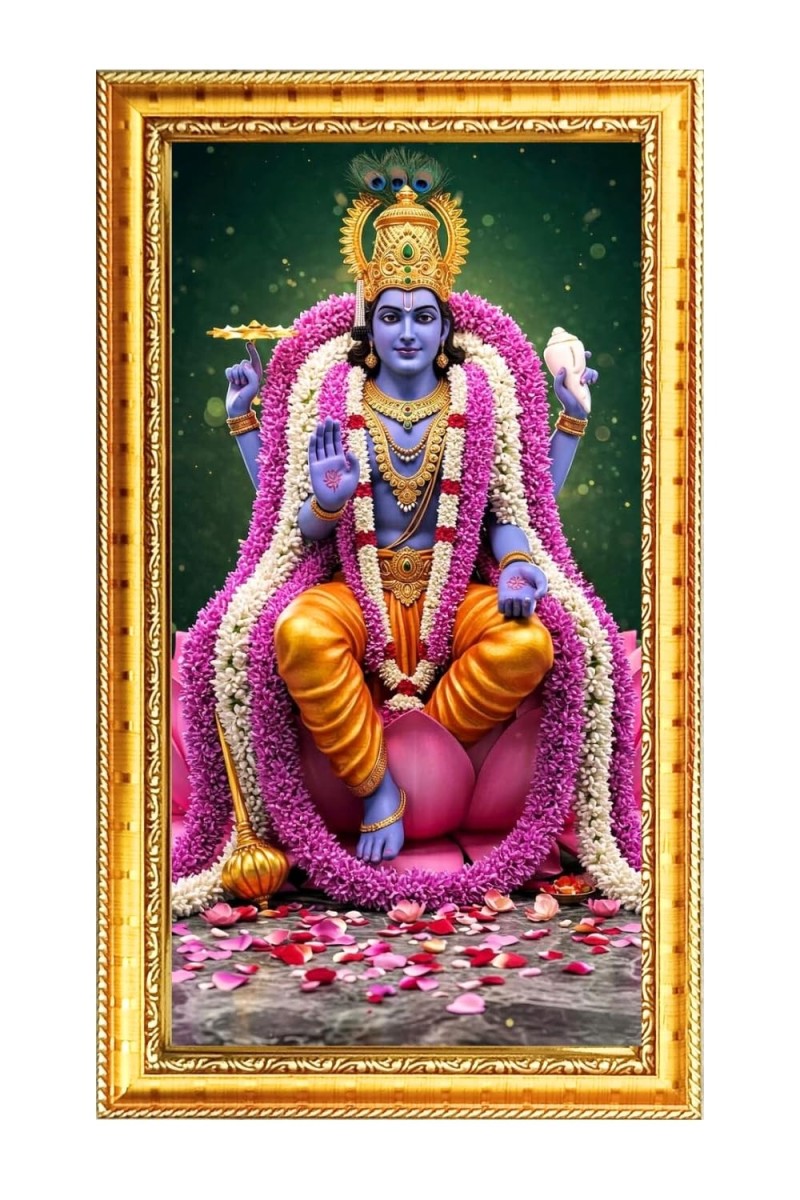 Lord Vishnu Digital Golden Color Photo Frame | Hindu Religious Wall Decor | 8x15 Inches - Inspirational Wall Art For Office, Home Decor - Ideal Spiritual Gift (F10224)