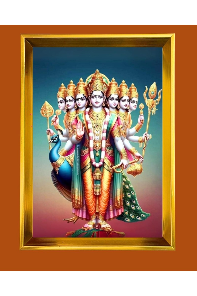 Lord Kartikeya Golden Photo Frame - 10x14 Inches | Elegant Wooden Frame For Home, Office & Temple Decoration | Spiritual Wall & Table Decor and Gift Item