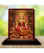 Car Desk/Table Top Goddess Lakshmi Wooden Photo Stand 3x4 Inches, Compact & Stylish Spiritual Display For Car, Home & Office (Pack Of 1) (F14607)