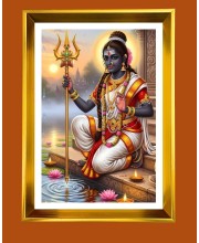 Lord Shiva Golden Photo Frame - 16x20 Inches | Elegant Wooden Frame For Home, Office & Temple Decoration | Spiritual Wall & Table Decor And Gift Item (F9565)