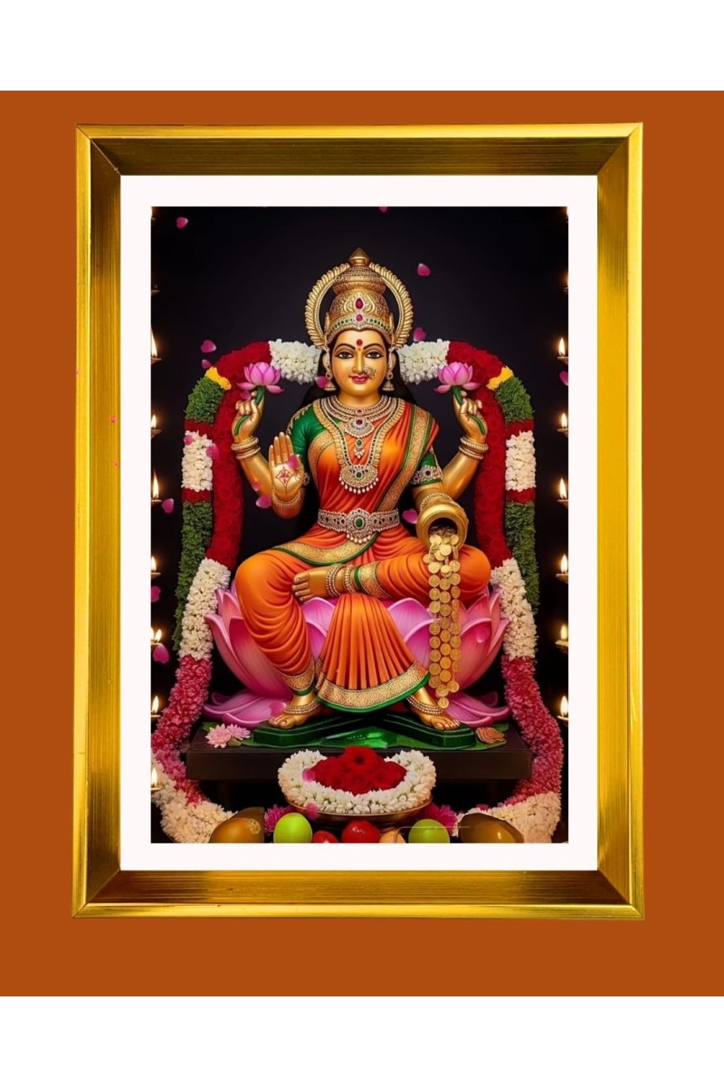 Mata Lakhsmi Golden Photo Frame - 16x20 Inches | Elegant Wooden Frame For Home, Office & Temple Decoration | Spiritual Wall & Table Decor And Gift Item (F9467)