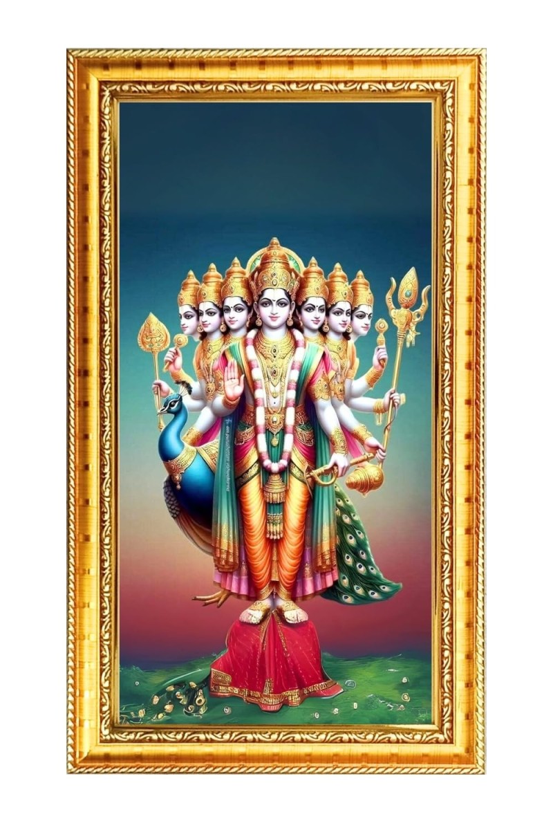 Lord Murugaan Digital Golden Color Photo Frame | Hindu Religious Wall Decor | 8x15 Inches - Inspirational Wall Art For Office, Home Decor - Ideal Spiritual Gift (F10197)