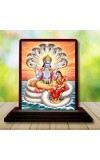 Car Desk/Table Top Lord Vishnu Lakshmi Wooden Photo Stand 3x4 Inches, Compact & Stylish Spiritual Display For Car, Home & Office (Pack Of 1) (F14571)