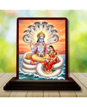 Car Desk/Table Top Lord Vishnu Lakshmi Wooden Photo Stand 3x4 Inches, Compact & Stylish Spiritual Display For Car, Home & Office (Pack Of 1) (F14571)