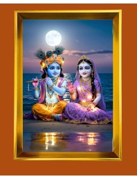 Radha And Krishna Golden Photo Frame - 10x14 Inches | Elegant Wooden Frame For Home, Office & Temple Decoration | Spiritual Wall & Table Decor and Gift Item