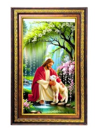 Lord Jesus Digital Golden Balck Color Photo Frame | Hindu Religious Wall Decor | 10x16 Inches - Inspirational Wall Art For Office, Home Decor - Ideal Spiritual Gift (F16737)
