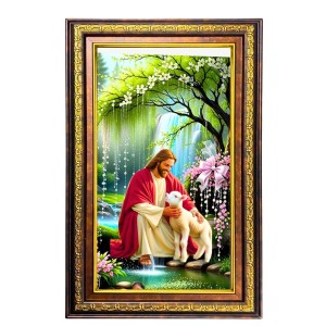 Lord Jesus Digital Golden Balck Color Photo Frame | Hindu Religious Wall Decor | 10x16 Inches - Inspirational Wall Art For Office, Home Decor - Ideal Spiritual Gift (F16737)