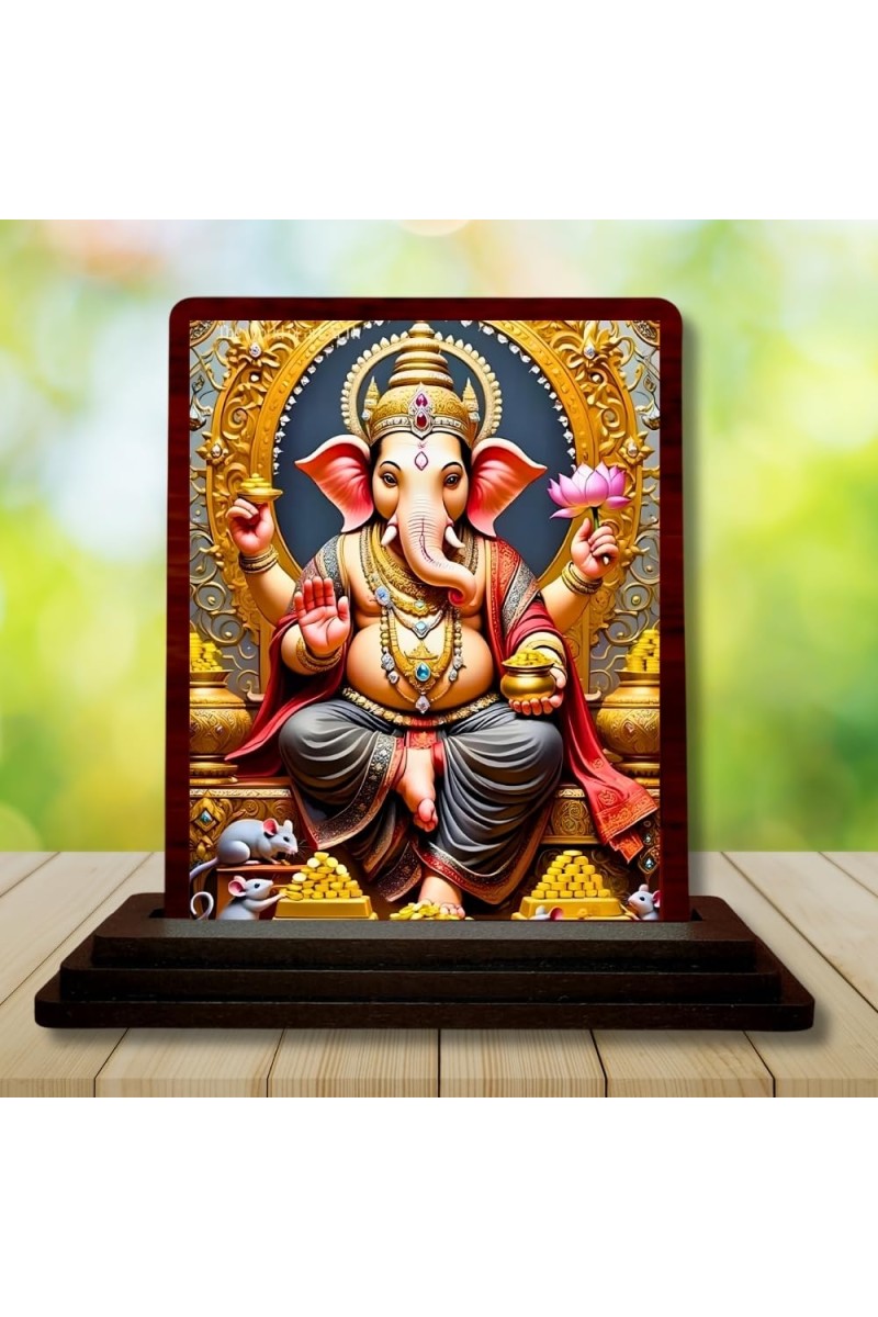 Car Desk/Table Top Lord Ganesha Wooden Photo Stand â€“ 3x4 Inches, Compact & Stylish Spiritual Display For Car, Home & Office (Pack Of 1) (F15078)