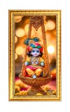 Baby Krishna Digital Golden Color Photo Frame | Hindu Religious Wall Decor | 10x17 Inches - Inspirational Wall Art For Office, Home Decor - Ideal Spiritual Gift (F10274)