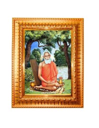 Baba Lokenath Brahmachari Golden Designer Photo Frame | 12x16 Inch Religious Wall Hanging Frame For Home & Office Decoration | Hindu Deity Spiritual Gift Item