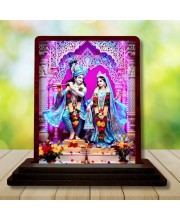 Car Desk/Table Top Radha Krishna Wooden Photo Stand 3x4 Inches, Compact & Stylish Spiritual Display For Car, Home & Office (Pack Of 1) (F14223)