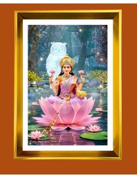 Mata Lakhsmi Golden Photo Frame - 16x20 Inches | Elegant Wooden Frame For Home, Office & Temple Decoration | Spiritual Wall & Table Decor And Gift Item (F9686)