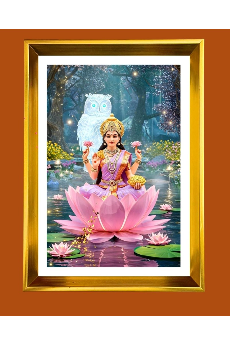 Mata Lakhsmi Golden Photo Frame - 16x20 Inches | Elegant Wooden Frame For Home, Office & Temple Decoration | Spiritual Wall & Table Decor And Gift Item (F9686)