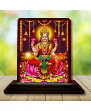 Car Desk/Table Top Goddess Lakshmi Wooden Photo Stand 3x4 Inches, Compact & Stylish Spiritual Display For Car, Home & Office (Pack Of 1) (F14138)