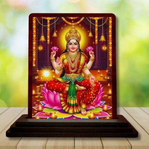 Car Desk/Table Top Goddess Lakshmi Wooden Photo Stand 3x4 Inches, Compact & Stylish Spiritual Display For Car, Home & Office (Pack Of 1) (F14138)