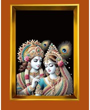 Divine Radha And Krishna Golden Photo Frame - 10x14 Inches | Elegant Wooden Frame For Home, Office & Temple Decoration | Spiritual Wall & Table Decor and Gift Item