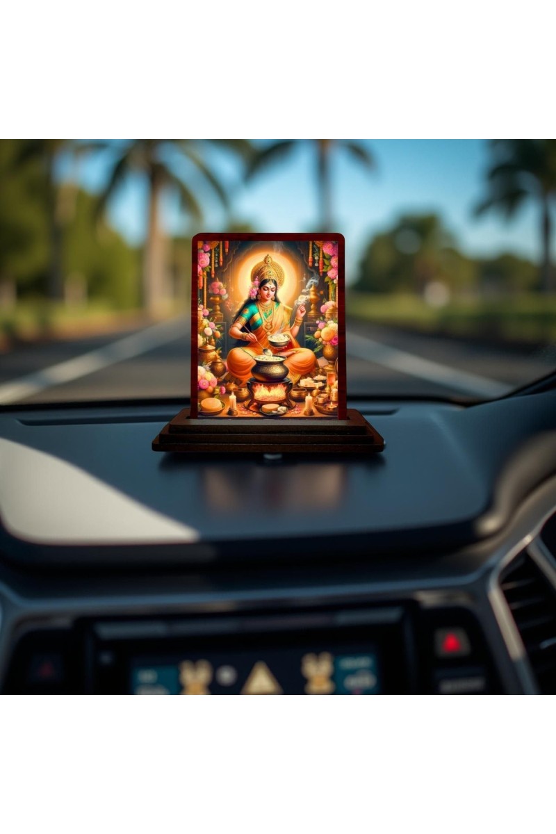 Car Desk/Table Top Annapurna Devi Wooden Photo Stand 3x4 Inches, Compact & Stylish Spiritual Display For Car, Home & Office (Pack Of 1) (F14372)