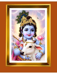 Bal Gopal Golden Photo Frame - 16x20 Inches | Elegant Wooden Frame For Home, Office & Temple Decoration | Spiritual Wall & Table Decor And Gift Item (F9873)