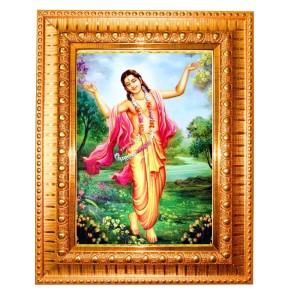 Sri Chaitanya Mahaprabhu Golden Designer Photo Frame | 16x20 Inch Religious Wall Hanging Frame For Home & Office Decoration | Hindu Deity Spiritual Gift Item