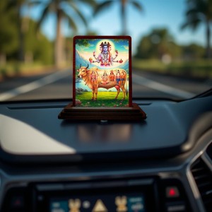 Car Desk/Table Top Lord Dattatreya Wooden Photo Stand 3x4 Inches, Compact & Stylish Spiritual Display For Car, Home & Office (Pack Of 1) (F14639)