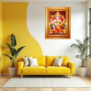 Radha And Krishna Golden Designer Photo Frame | 10x14 Inch Religious Wall Hanging Frame For Home, Office Decoration and Spiritual Gift Item (M1)
