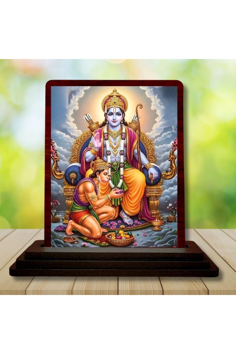 Car Desk/Table Top Lord Rama Hanuman Wooden Photo Stand 3x4 Inches, Compact & Stylish Spiritual Display For Car, Home & Office (Pack Of 1) (F14281)