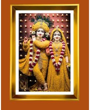 Divine Radha Krishna Golden Photo Frame - 10x14 Inches | Elegant Wooden Frame For Home, Office & Temple Decoration | Spiritual Wall & Table Decor and Gift Item