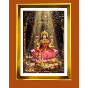 Mata Lakhsmi Golden Photo Frame - 10x14 Inches | Elegant Wooden Frame For Home, Office & Temple Decoration | Spiritual Wall & Table Decor And Gift Item (F9559)