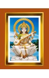 Mata Saraswati Golden Photo Frame - 10x14 Inches | Elegant Wooden Frame For Home, Office & Temple Decoration | Spiritual Wall & Table Decor And Gift Item (F9510)