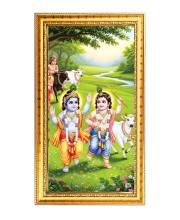 Little Krishna Digital Golden Color Photo Frame | Hindu Religious Wall Decor | 10x17 Inches - Inspirational Wall Art For Office, Home Decor - Ideal Spiritual Gift (F10302)