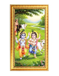 Little Krishna Digital Golden Color Photo Frame | Hindu Religious Wall Decor | 12x19 Inches - Inspirational Wall Art For Office, Home Decor - Ideal Spiritual Gift (F10302)