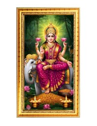 Mata Lakhsmi Digital Golden Color Photo Frame | Hindu Religious Wall Decor | 8x15 Inches - Inspirational Wall Art For Office, Home Decor - Ideal Spiritual Gift (F10238)